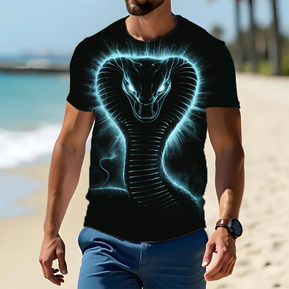 Men's T-shirt 3D Serpentine print short-sleeved O-neck T-shirt pullover CasualRound neck  features Summer men's top plus size