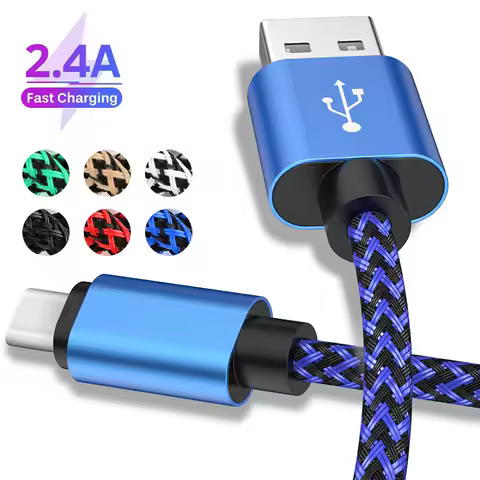 2.4A USB A Type C Cable Fast Charging Nylon Braided Charger For Xiaomi Huawei Samsung Galaxy S22 Android Phone Cable Accessories