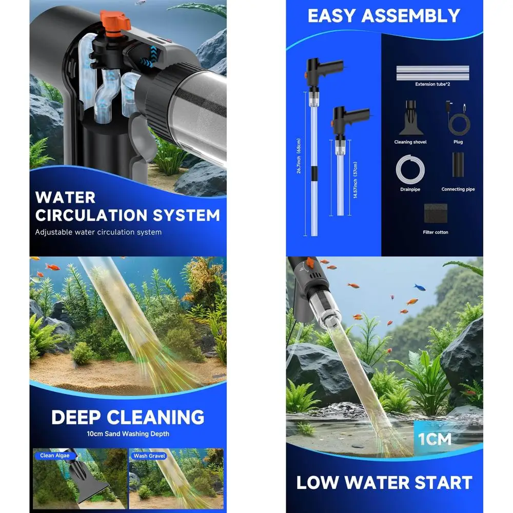 

VIPASKAЭлектрическийAquariumGravelCleanerKitwithHigh Pressure StrongSuction, многофункциональныйFishTankVacuumCleanerandWaterChangerforA