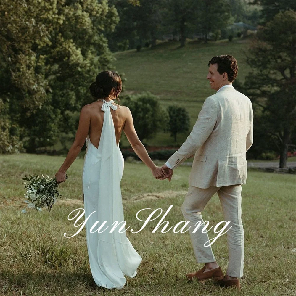 Yunshang Elegantes Meerjungfrau-Hochzeitskleid 2024, hoher Kragen, ärmellos, Schleife, geteilt, offener Rücken, Brautkleid, Vestidos de Novia, individuell