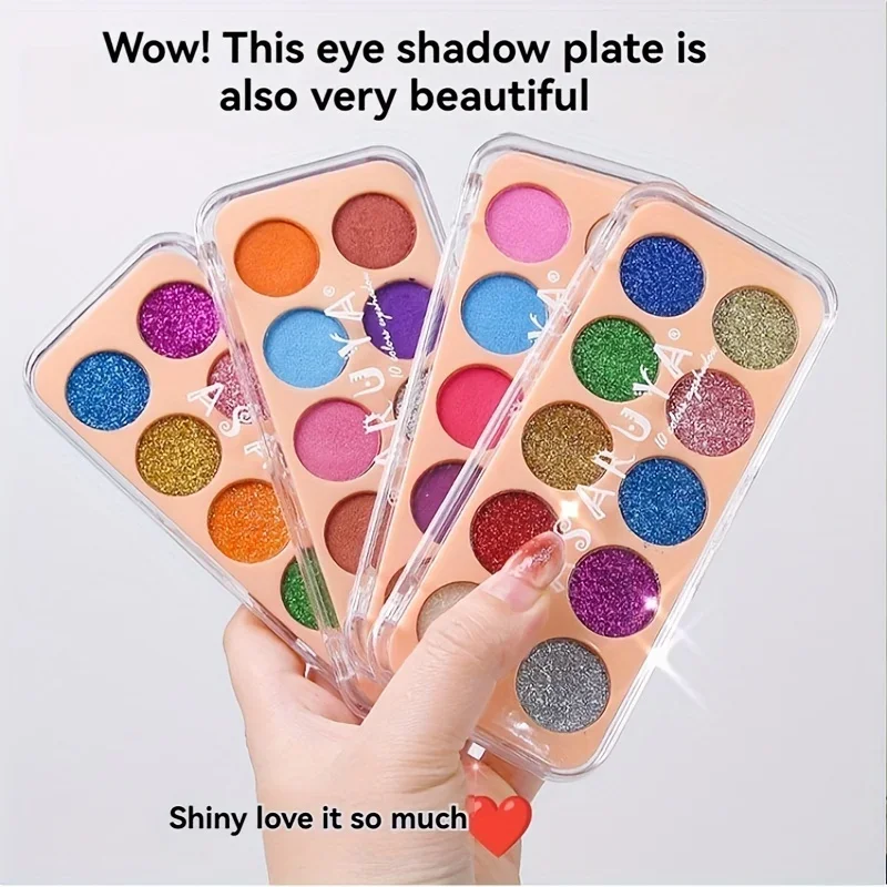 Paleta de sombra de ojos con purpurina de 10 colores, juego de maquillaje para actuación en escenario de larga duración, pigmento brillante metálico brillante