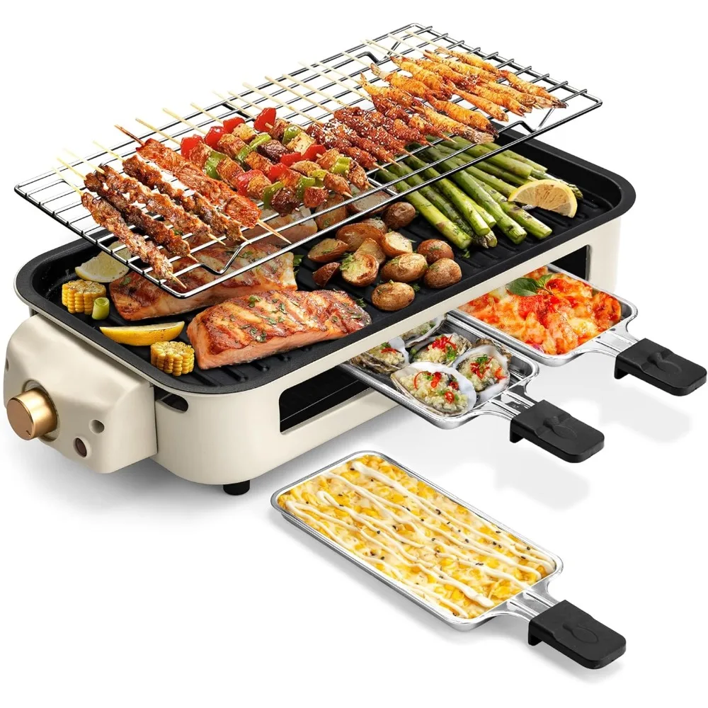 

1700W 2-in-1 Electric Indoor Grill, Non-Stick Plates with Temperature Control, Smokeless Kitchen Barbecue