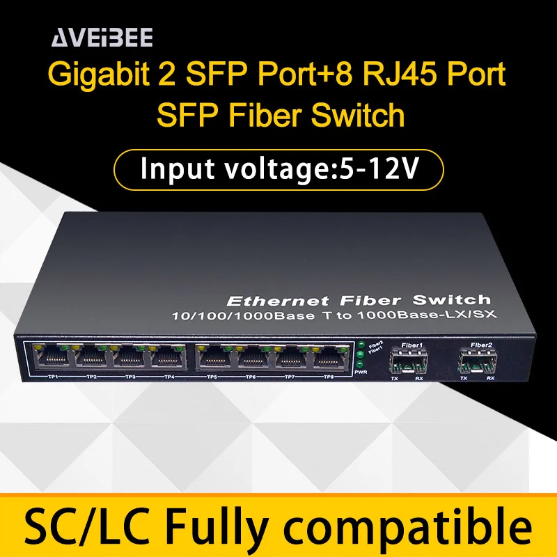 

8 RJ45 Port 2G8E Fiber Ethernet Switch Gigabit Network SFP Fiber Switch 1000Mbps SFP Media Converter 2 SFP Fiber Port