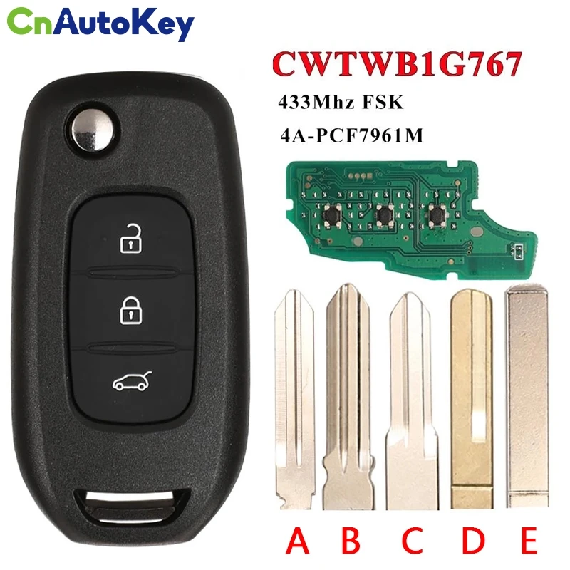 CN010075 CWTWB1G767 Flip Remote Key 433MHz PCF7961M 4A for Kadjar Captur Megane 3 Symbol Logan 2 Sandero 2 Dacia Duster