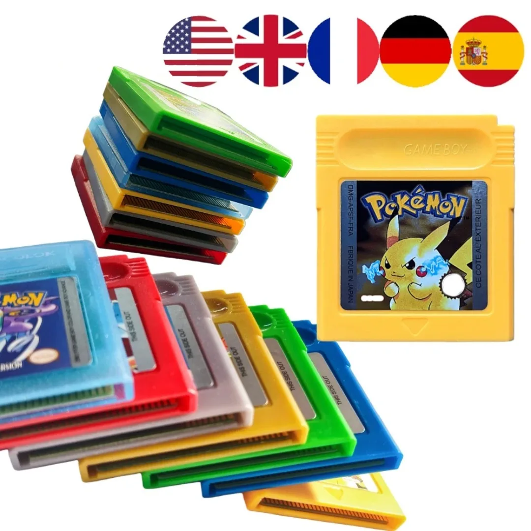 Cartucho de Videojuego GBC Pokémon de 16 bits en 5 Idiomas, Tarjeta de Consola Roja, Azul, Cristal, Dorada, Verde, Plateada y Amarilla