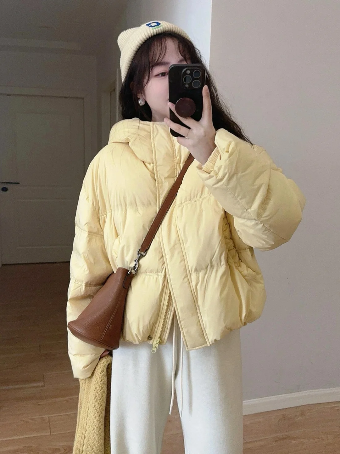 

Thickened Yellow Hooded Cotton Jacket Women's Fashionable Casual Winter Outerwear Korean Style Versatile Warm Coat
