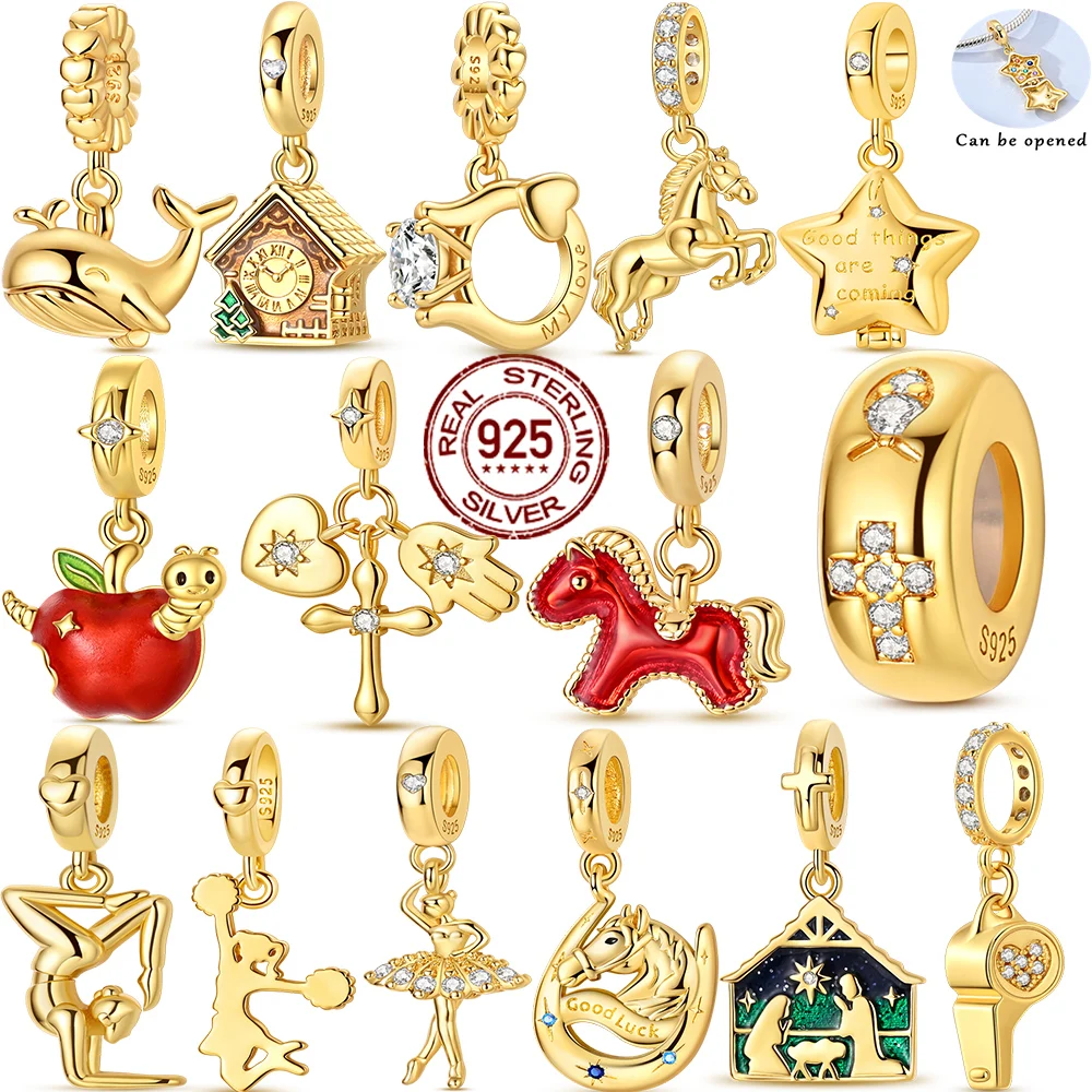 

New Original 925 Silver Gold Charms Beads Fit Bracelet DIY Horse Yoga Ballet Girl Pendant For Woman Jewelry