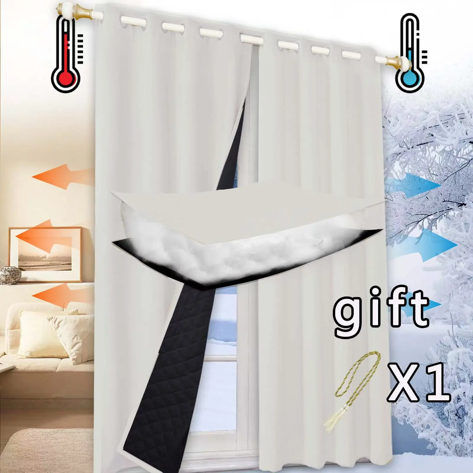 Winter Warm Quilted Folder Cotton Curtains for Bedroom 100% Blackout Thick Thermal Curtains Sound Proof Drapes Cold Windproof