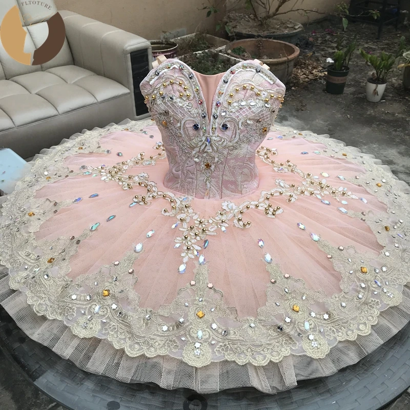 FLTOTURE Pink Peach 12 Layers Platter Tutu Dress Skirt Women Girls Custom Made Ballet Sleeping Beauty Competition Stage Costume