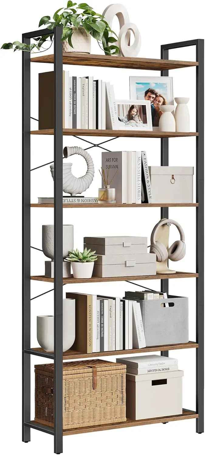 

6-Tier Bookshelf, Bookcase with Steel Frame, Book Shelf for Living Room, Home Office, Study, 11.8 x 31.5 x 73.2 Inches