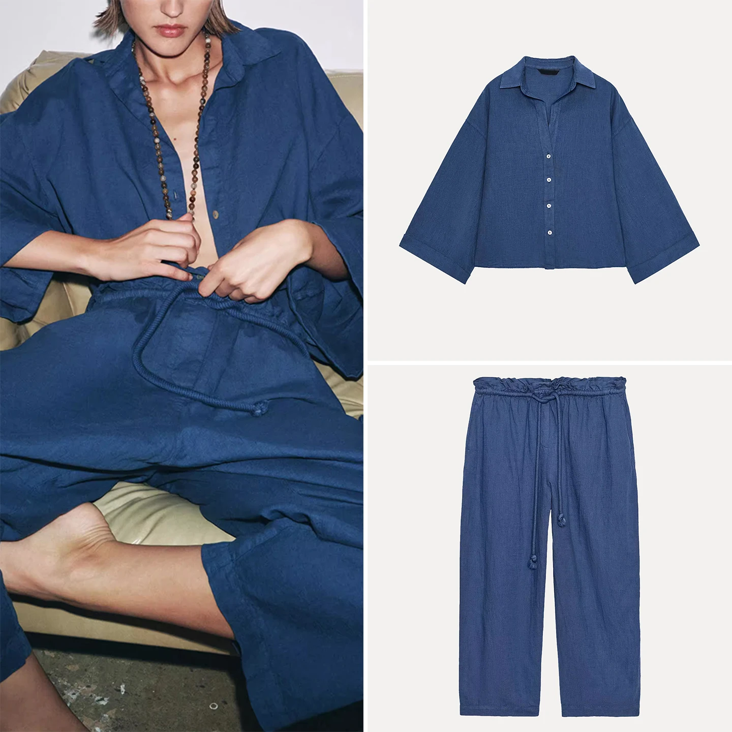 

Z Женский комплект из нижнего белья и брюк Long Sve Ne Button Sle Faionable Four Season Wear для взрослых