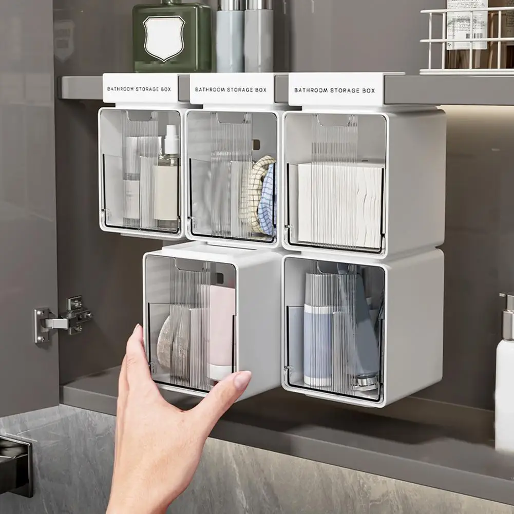 Boîte de rangement transparente pour coton-tiges et coton démaquillant, style tiroir coulissant, pour sous l'armoire sous miroir de salle de bain