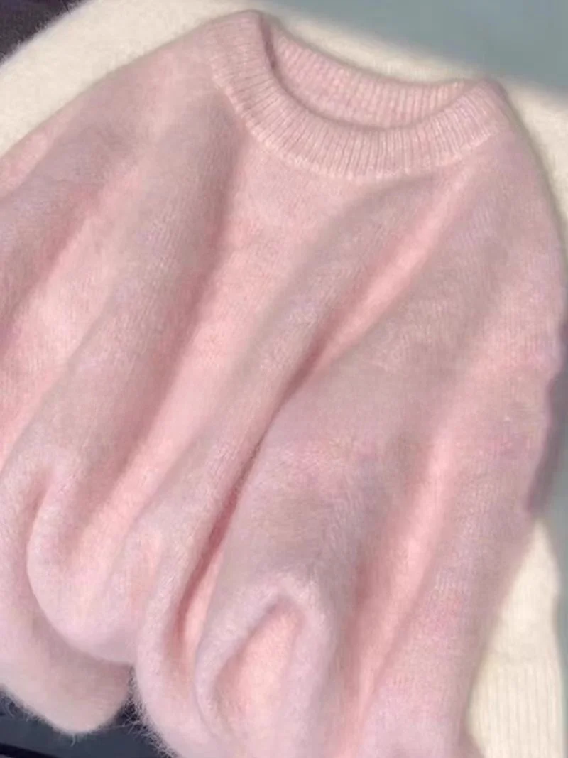 

plus Size Women's Pullover Bear Velvet Knitwear Autumn Winter Outerwear Pink Color Versatile Casual Comfortable Loose Fit