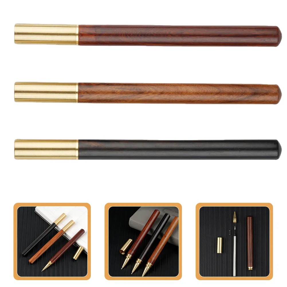 

3Pcs Gel Pens Premium Wood Brass Material Office School Writing Supply Multi-Function Business Fine Tip Smooth Writing