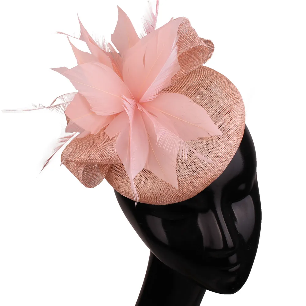 

High Quality Marron Fashion Fascinators Hat 4-Layer Sinamay Base For Women Party Tea Headwear Headbands Feathers Hair Accessory