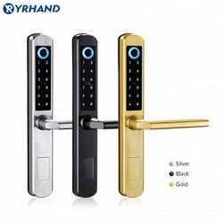 IP66 Gold Stainless steel Sliding Glass Smart Lock Tt lock App with Google home Aleax Fingerprint Rfid Electronic Digital Lock