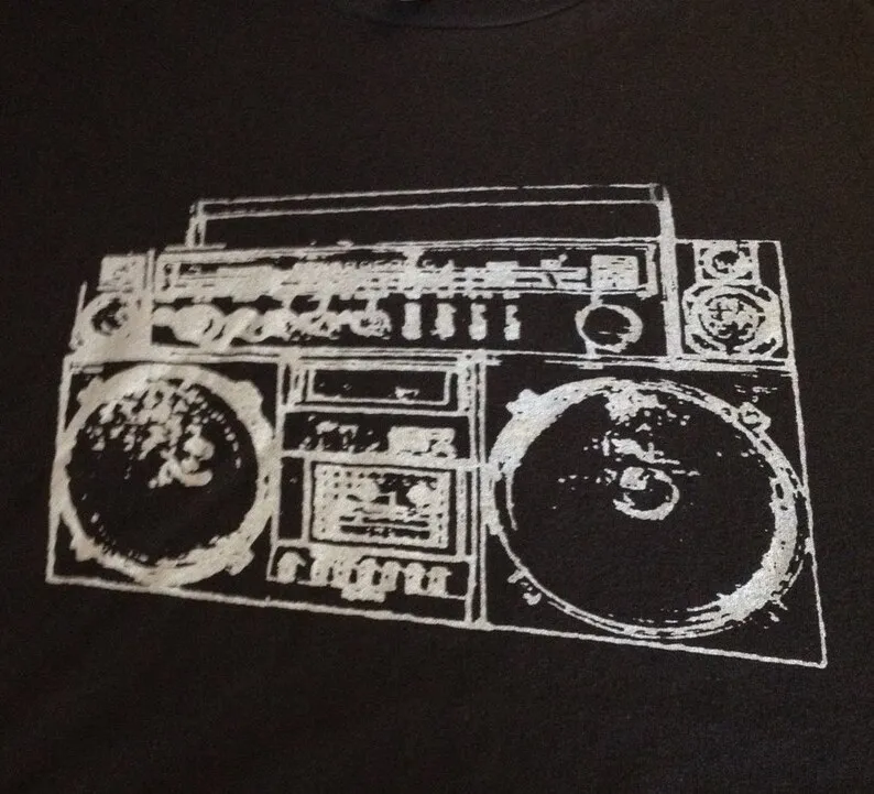 Boombox Screen Printed Black T Shirt Ghetto Blaster Radio