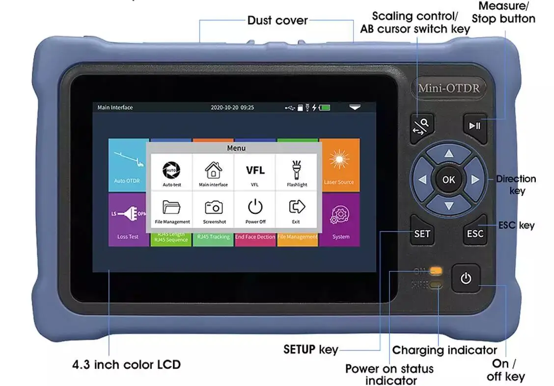 Portable Otdr SM 1310nm 1550nm 26/24dB  Optical Time Domain Reflectometer  VFL OLS OPM Event Map Fiber Optic Mini Otdr