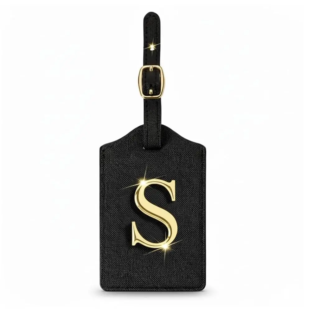 

Personalized Initial Letter Luggage Tag for Suitcases PU Leather Baggage ID Tag with Metal Alphabet,Travel Accessory for Back