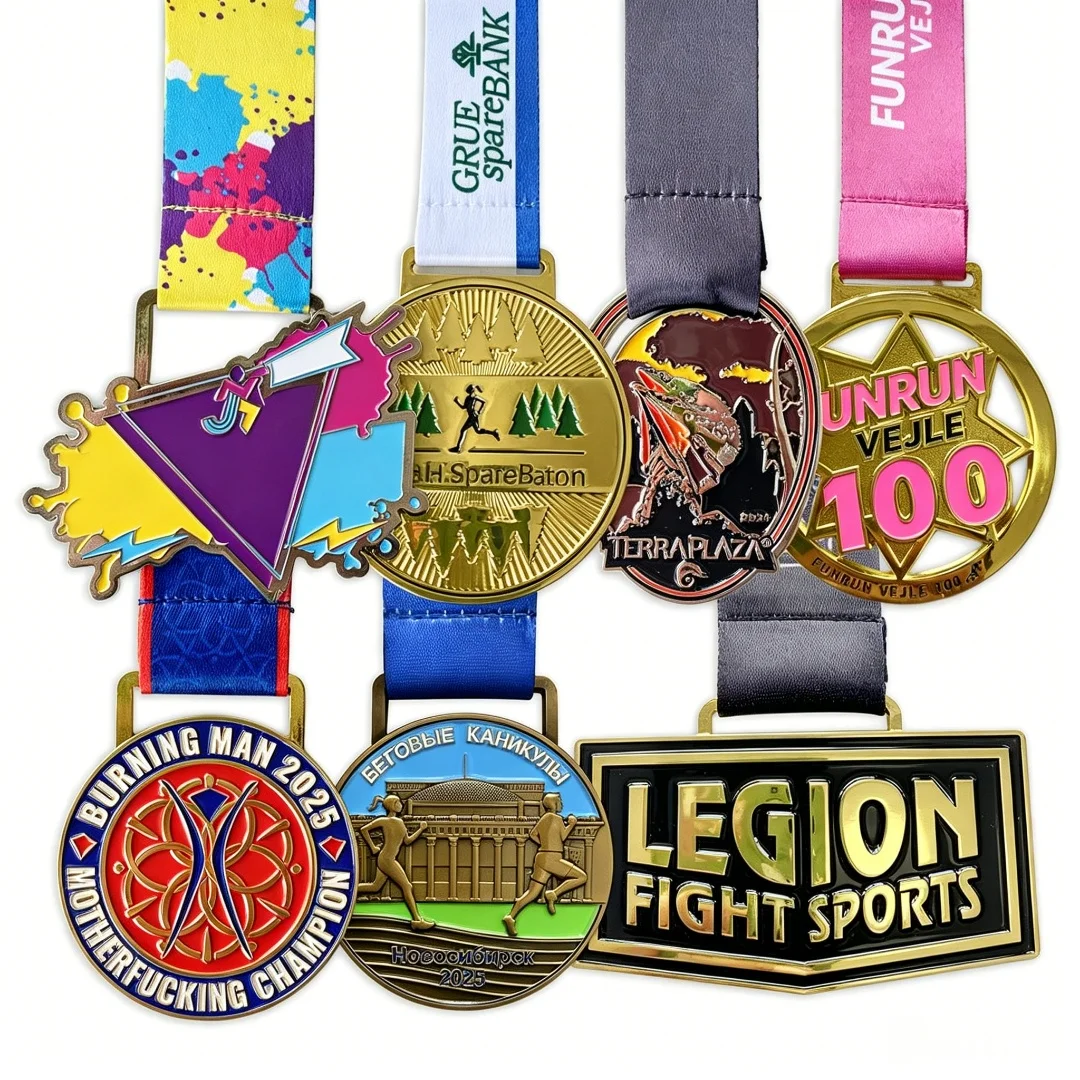 Medal Manufacturer Custom Personalized Cheap Honor Awards Metal 3D Gold Plated Die Cast Sports Race Medal with Ribbon