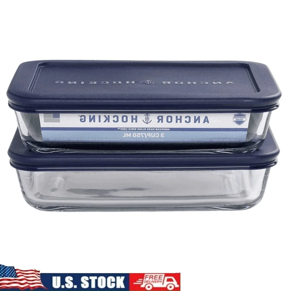 Contenedores de vidrio para almacenamiento de alimentos, juego de 2 tapas ergonómicas, sin BPA, versátiles, aptos para microondas, aptos para lavavajillas, tarros rectangulares de 3 tazas