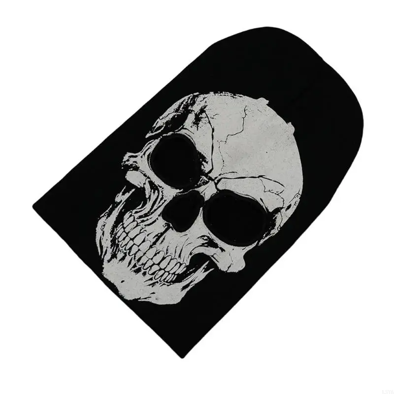 

L5YA Stretchy Skull Pattern HipHop Hat Comfortable Acrylic Knitted Hat for Halloween