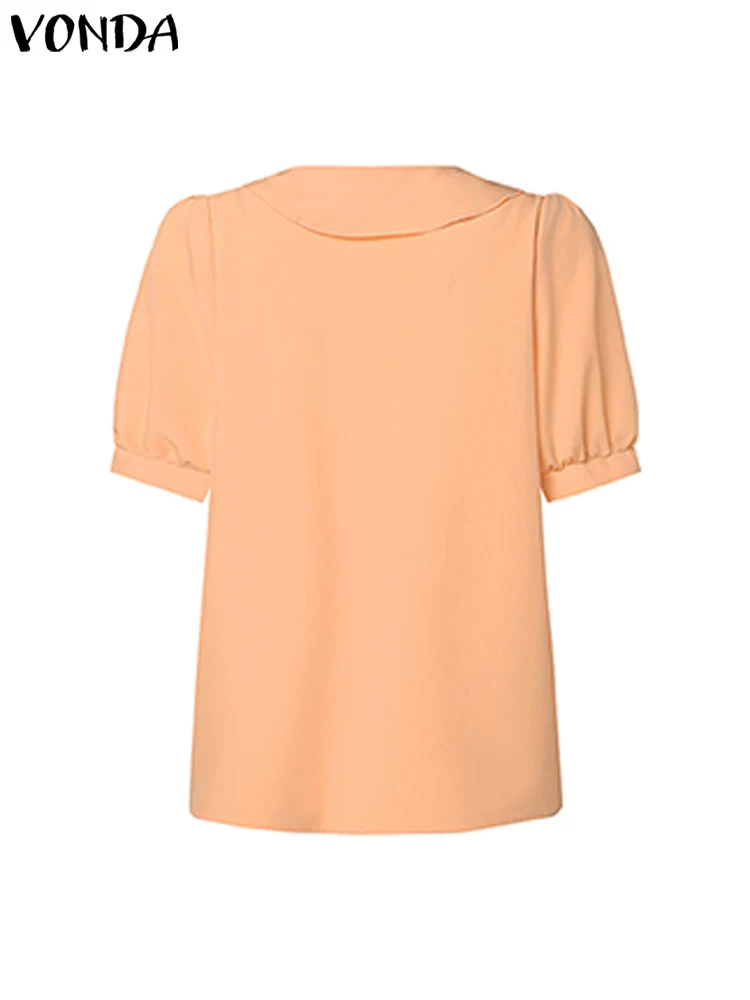 Elegant Women Shirts Fashion Short Sleeve Solid Color Blouse 2024 Casual Puff Sleeve Double-Layer Neck Tops Summer Tunic Blusas