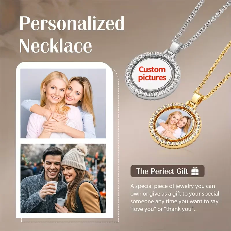 Personalised Rotating Pendant Necklace, a Necklace Customised with Images and Text Suitable for Commemorating Family Photos