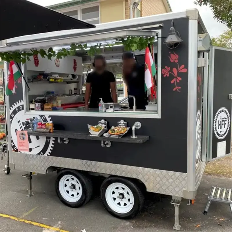 Usa 2.4M Square Mobile Food Trailer with Full Kitchen Equipments Outdoor Cooking Small Food Truck for Sale Coffee Ice Cream Cart