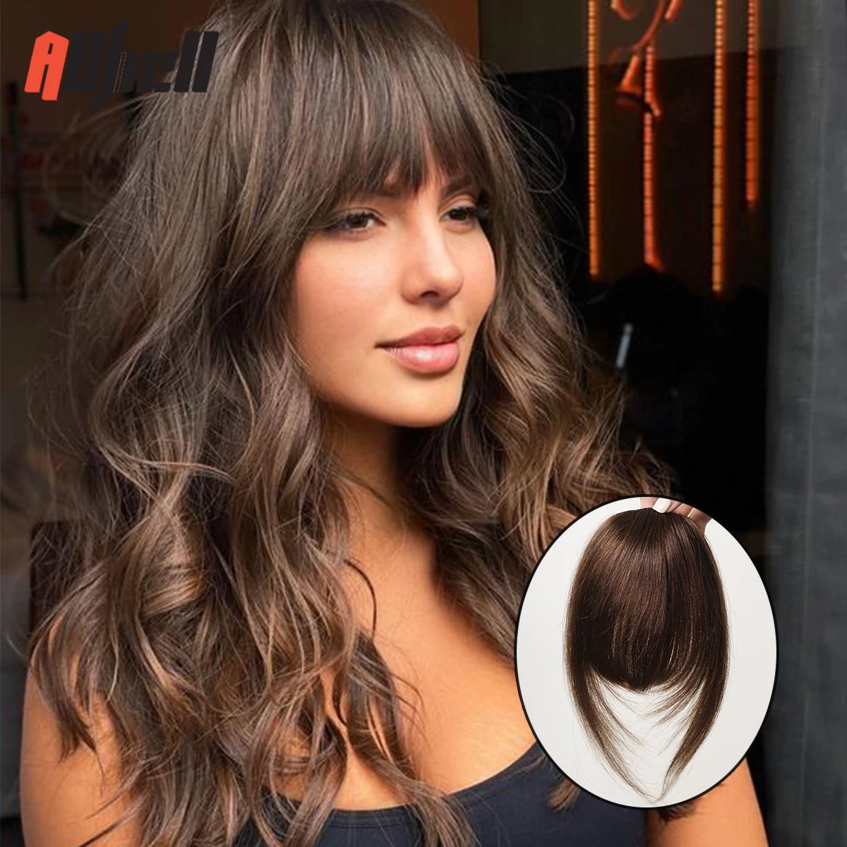 100% Remy Human Hair Bangs for Women 4.5 inches Dark Brown Human Hair Extension Clip in Human Hair Air Bangs Straight Hair Piece