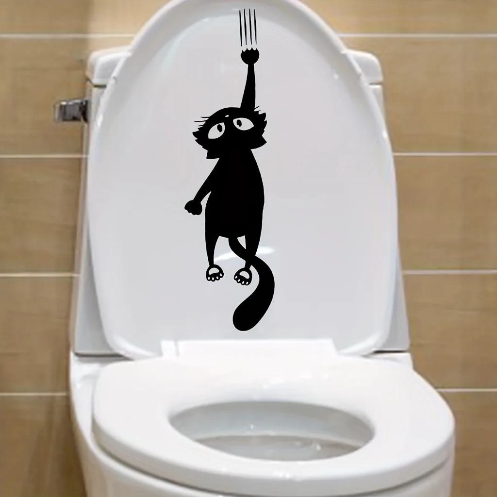 Schwarze Katze Kratzer Toilettenaufkleber WC Toilettendeckel Rückenlehne Cartoon Aufkleber Heimdekoration Badezimmerzubehör Wasserfeste Aufkleber
