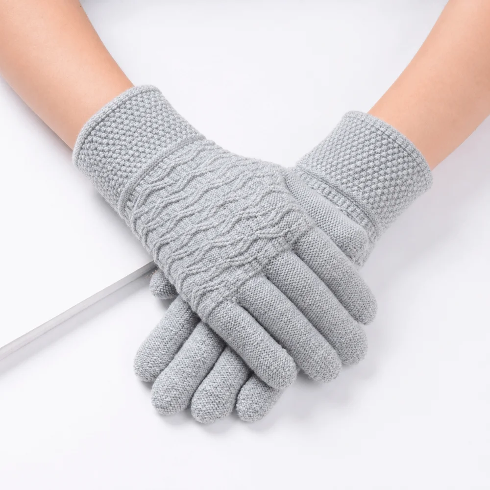 Double Layer Knitted Gloves Thickened Lamb Velvet Lining Driving Gloves Ski Riding Gloves Lamb Velvet Warm Gloves Winter Outdoor