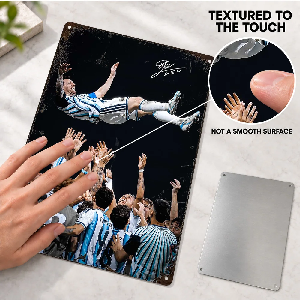 Lionel Messi Lifted By Teammates Printed Poster Customized Aluminum Metal Sign Sports Portrait Photography Wall Art For Bedroom