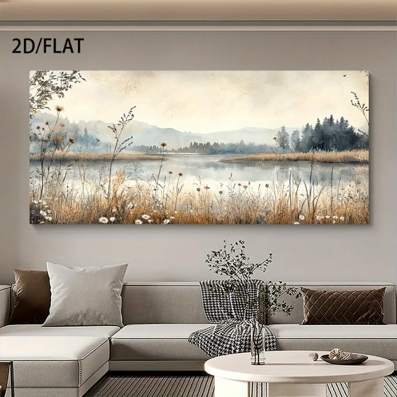 

2D Flat, Modern Landscape Canvas Wall Art for Living Room, Bedroom, Office Unframed Neutral Decor, Modern Art Deco Style