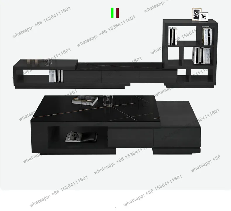 YJ Nordic simple rock slab coffee table TV cabinet combination household size apartment living room modern telescopic table