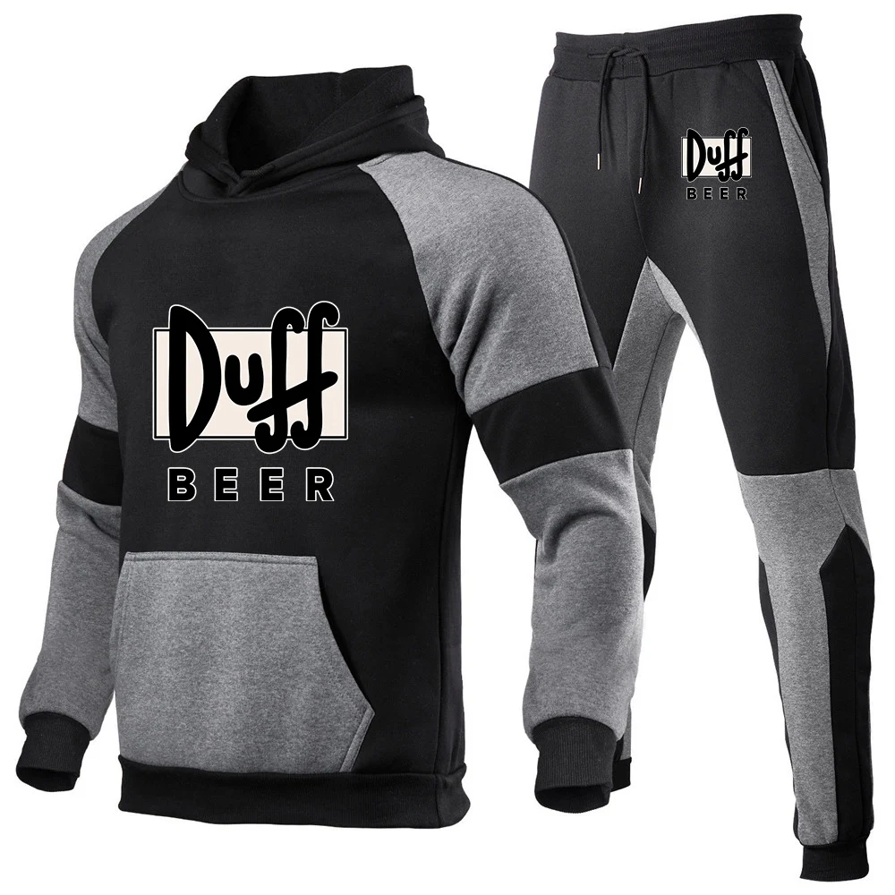 Duff Beer Men's Autumn Winter Casual Two-Piece Hoodie Sweatshirt Long Pants Suit Regular Fit Outdoor