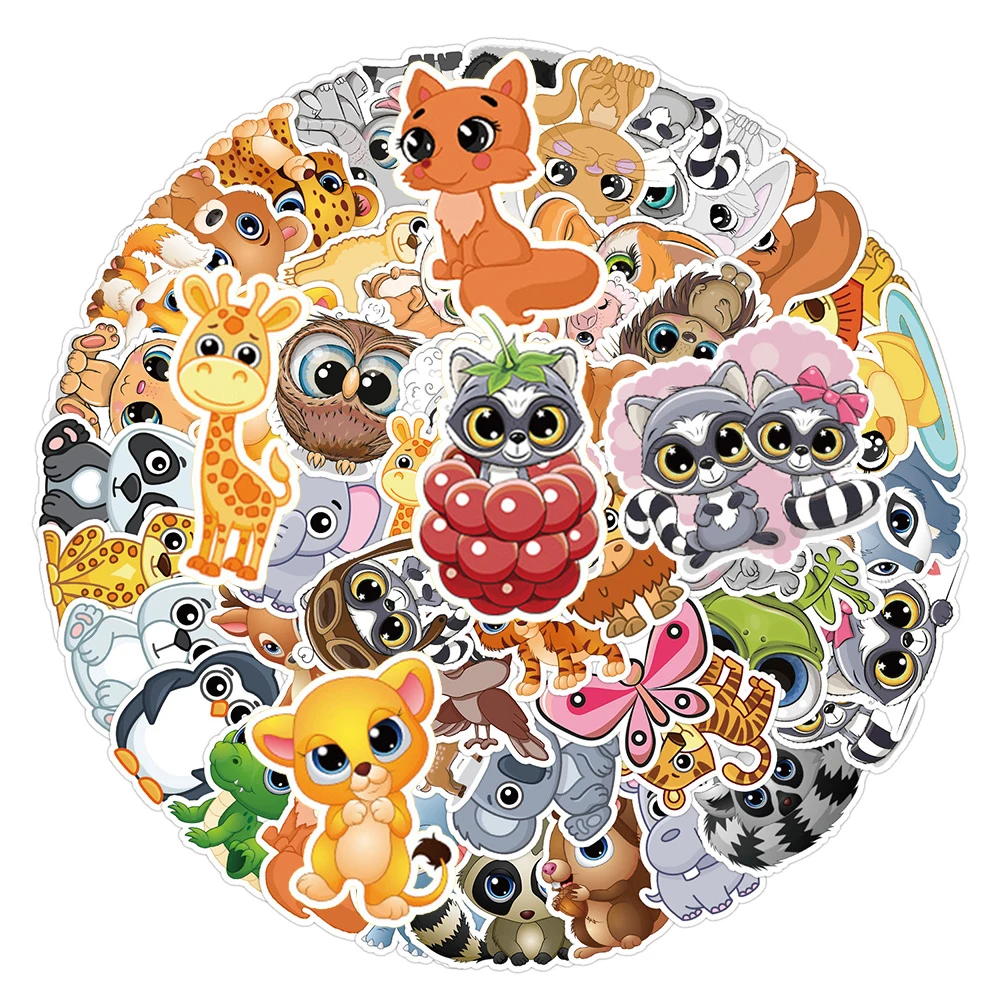 

10/30/50pcs Cute Big Eyes Animal Cartoon Stickers Kawaii Rabbit Fox Squirrel Sticker DIY Laptop Suitcase Phone Decals Packing