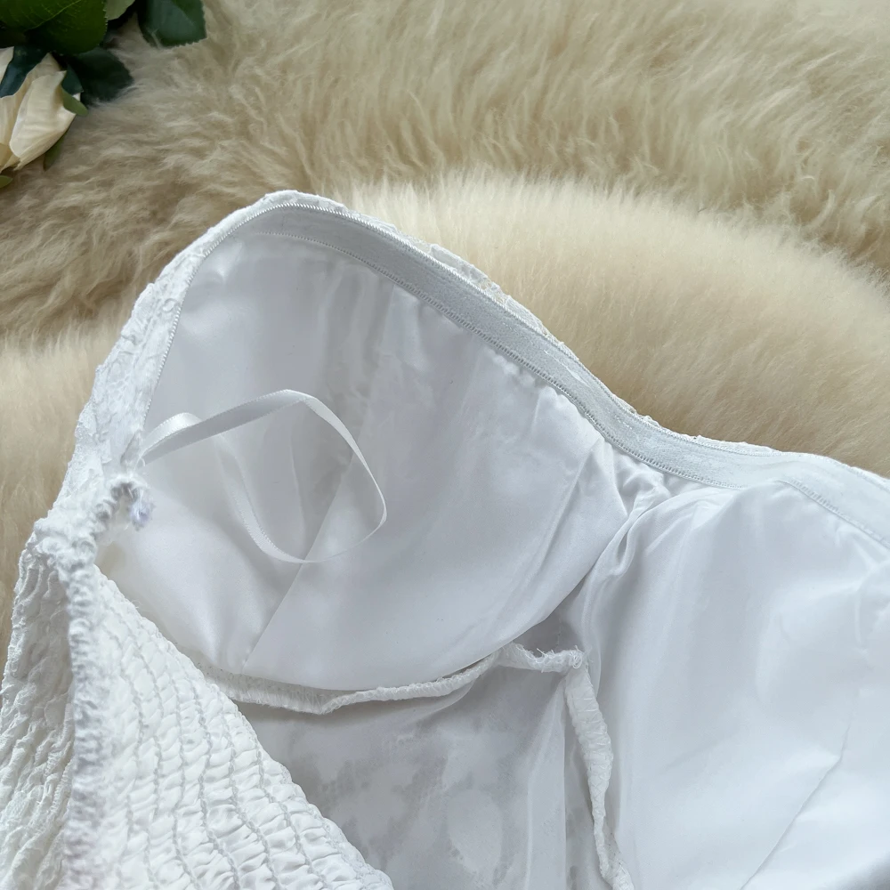 فستان أنيق عتيق من الدانتيل بدون ظهر مكشكش أنيق ملابس نسائية كورية خرافية