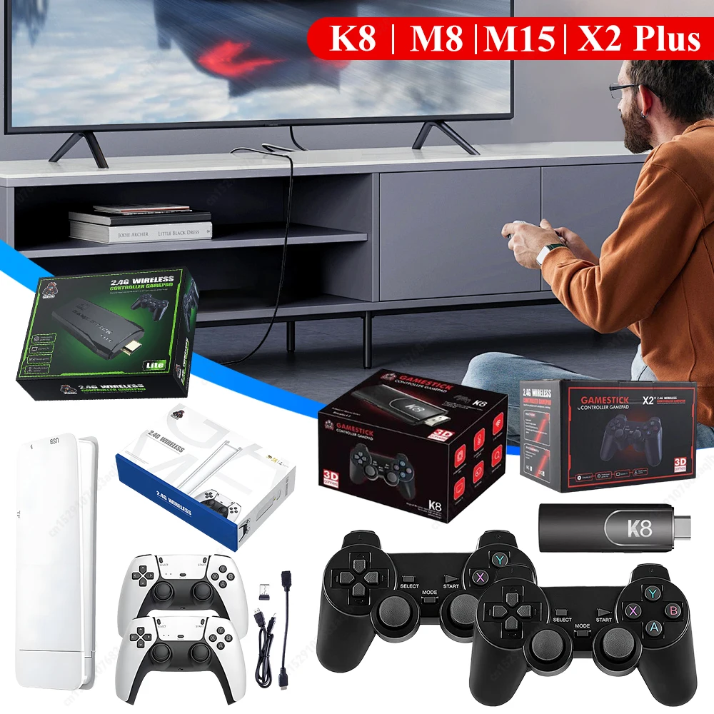 Konsola Retro Game Stick z 50 Emulatorami, Przenośna Konsola do Gry na TV z 20000 Grami, Bezprzewodowy Kontroler dla PS1 N64 DC