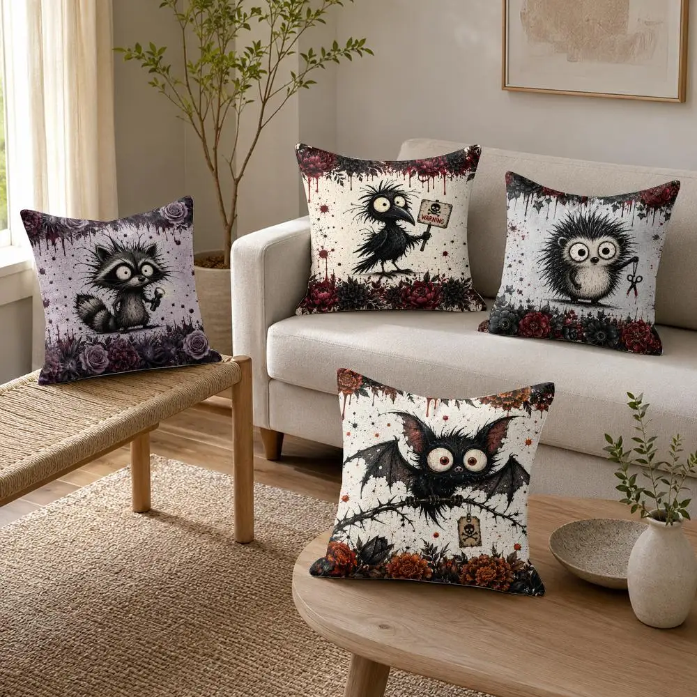 Gothic Animal Slogan Cushion Cover Soft Plush Throw Pillow Cushion Cover｜Double-Sided Printed Pillow Case for Sofa Home Decor