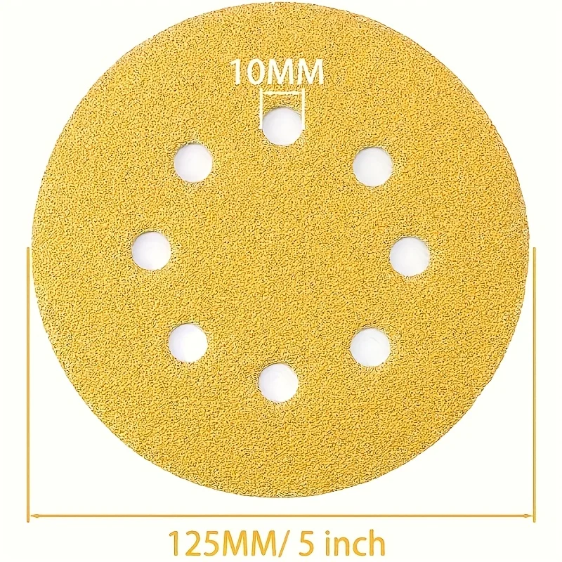 20 peças 5 Polegada 8 furos lixa amarela, lixa para discos moedor carro carpintaria disco de moagem de metal ferramenta de polimento abrasivo