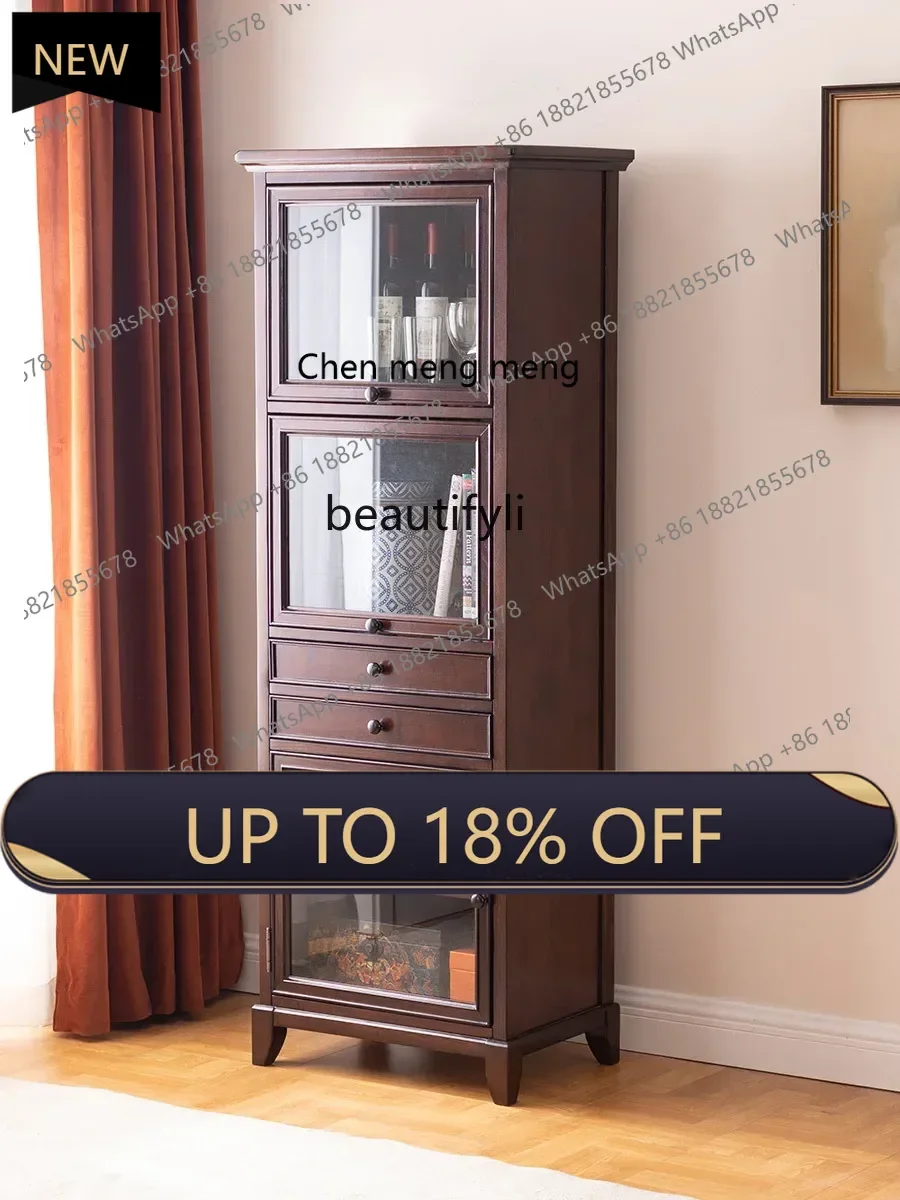 

P178 American Country Retro All Solid Wood TV High Side Living Room Storage Wine Cabinet Sofa Side Cabinet