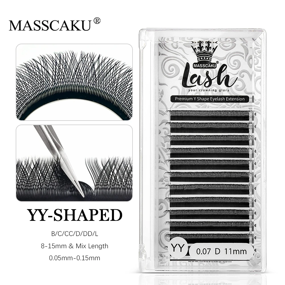 YY Shaped Synthetic Mink False Eyelashes Lightweight Individual Eyelash Extensions Custom Package 8-15mm Korea PBT Fiber Lash