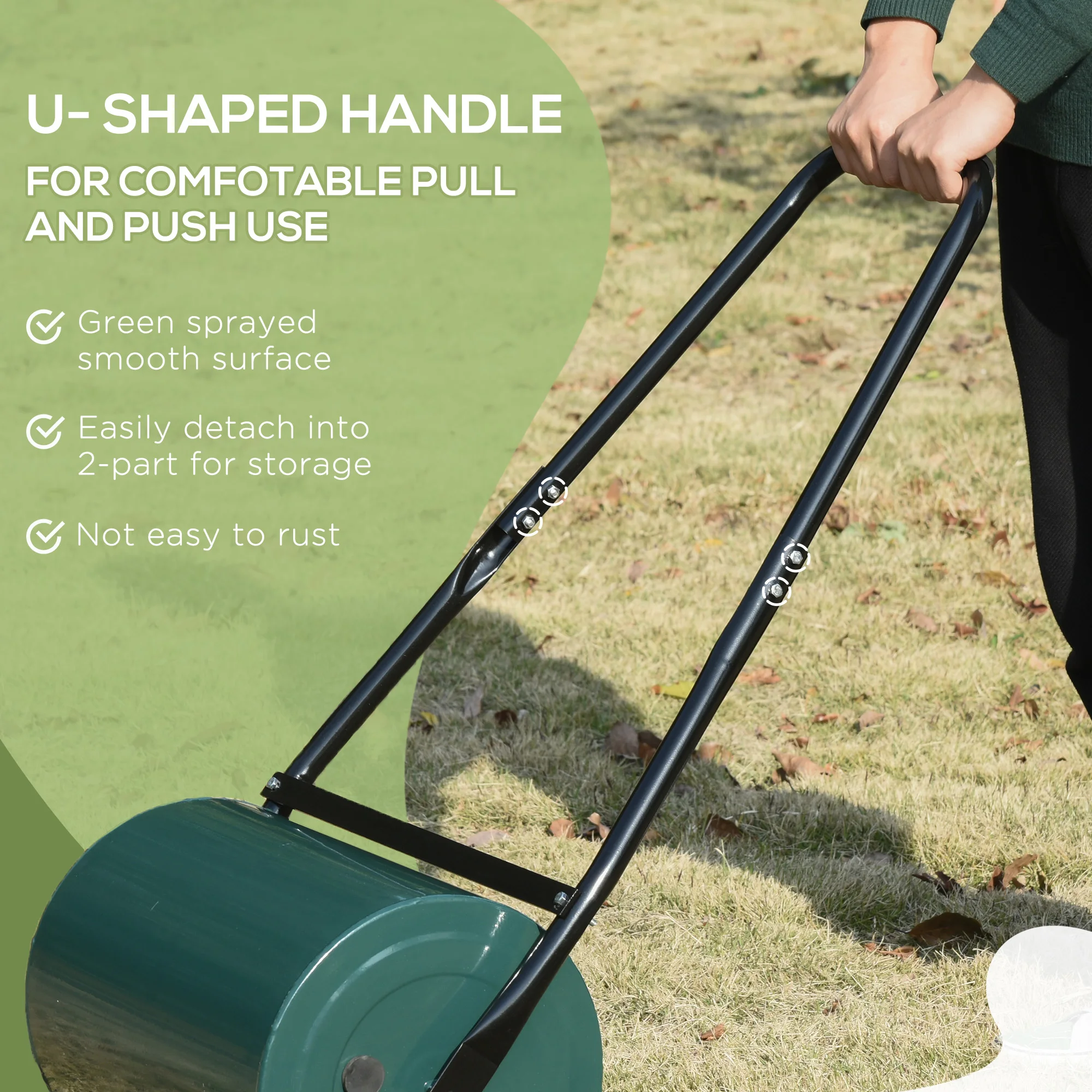 Outdoor 30 L Garden Lawn Roller Heavy Duty Rolling Grass Roller Handle