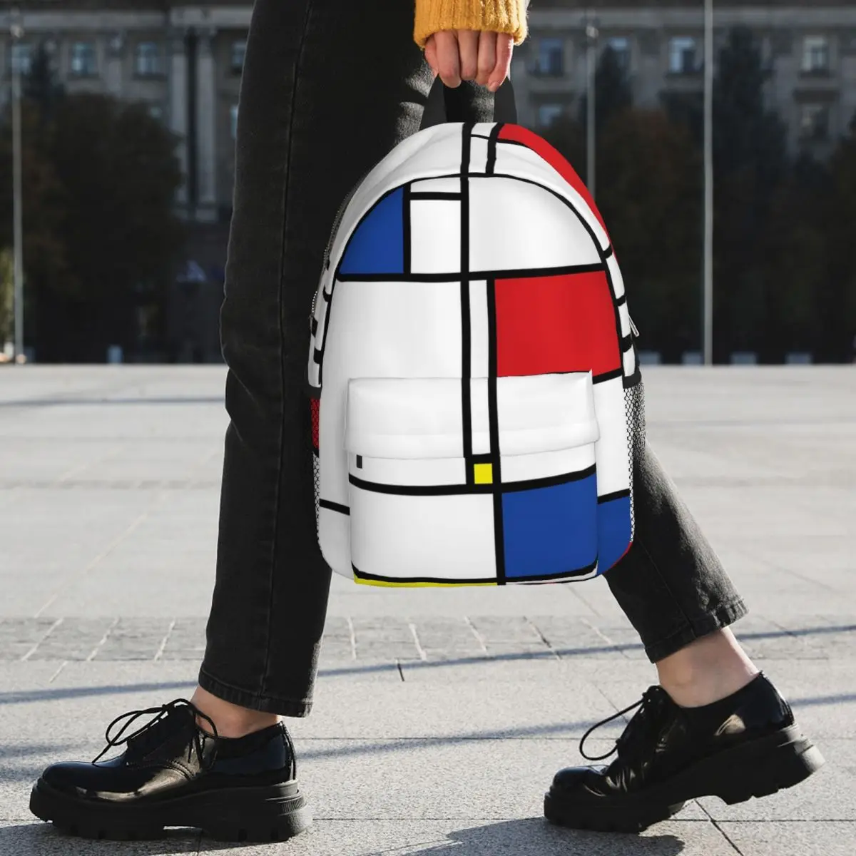 Mondrian 미니멀리스트 De Stijl 모던 아트 팻틴 백팩, 십대 책가방, 학생 학교 가방, 노트북 배낭 숄더백