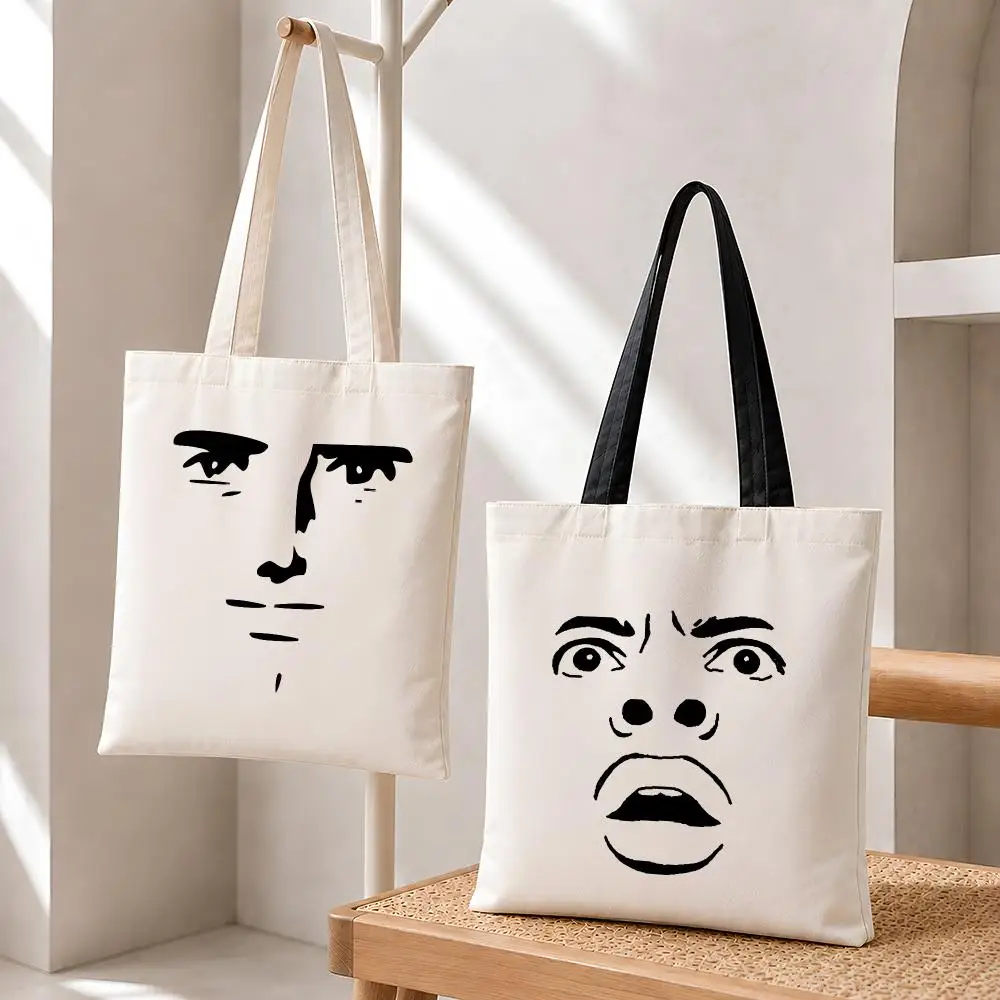Meme Face Trollface Rage Comics Storage Bags Fashion Cotton Canvas Tote Bag Eco Friendly Reusable Large Capacity Shopping Bag
