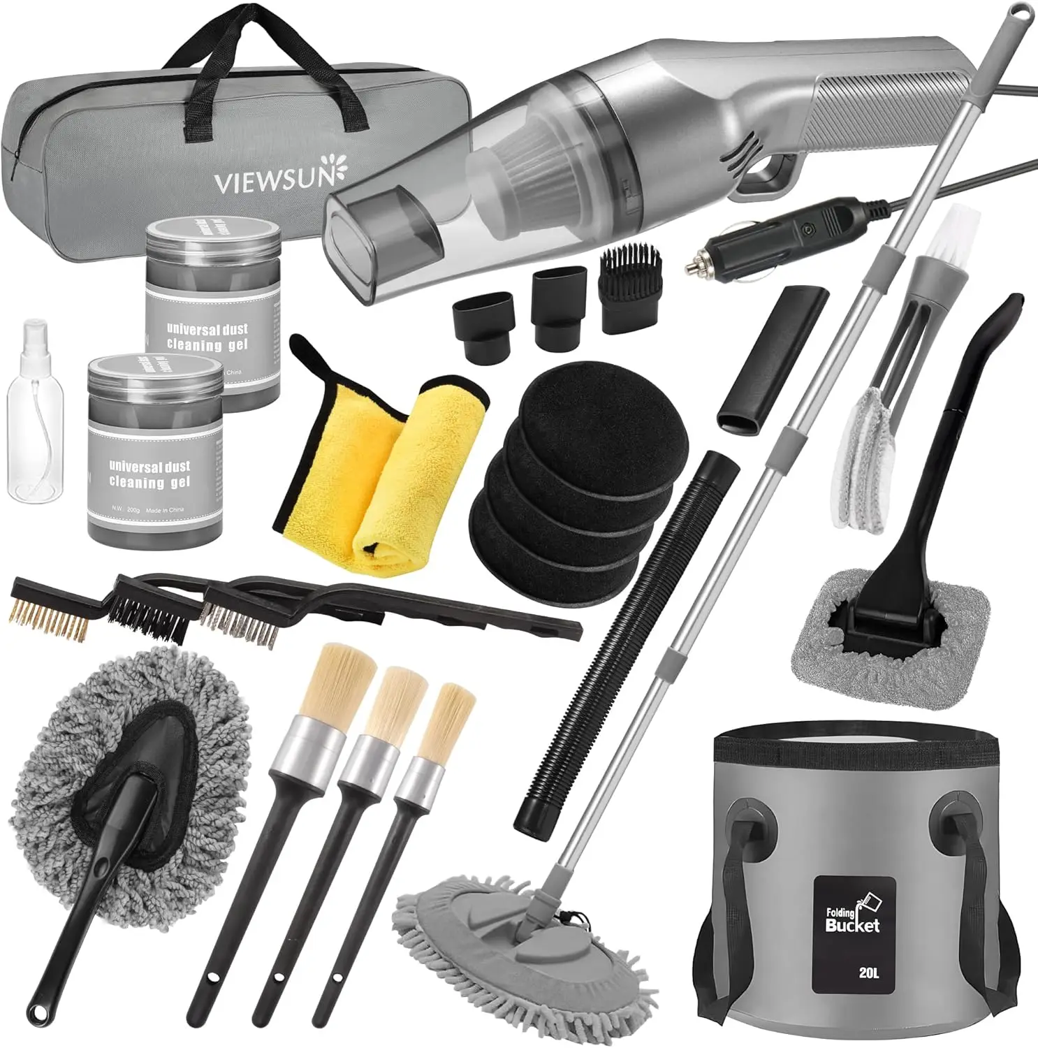 

21-Piece Car Cleaning Kit with Handheld Vacuum, Wash Mop, Bucket & Accessories for Interior & Exterior Care