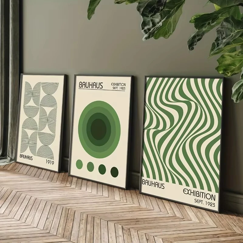 3pcs Bauhaus Geometric Wall Art Prints, Minimalist Modern Posters, Mid-Century Artwork for Home Decor, Unframed Canvas Art Set