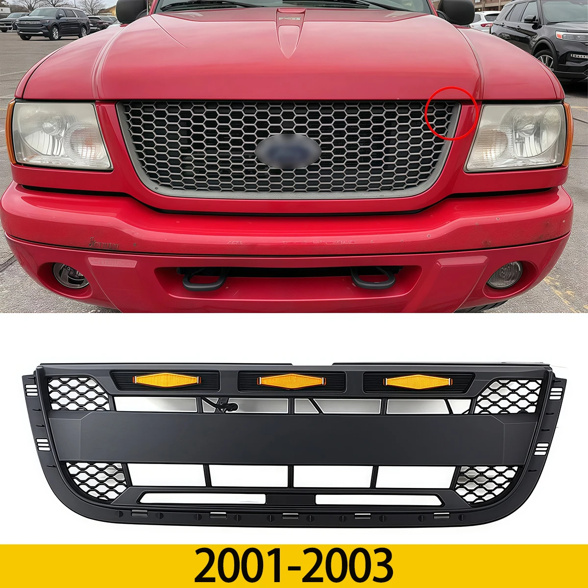 Przedni grill z oświetleniem pasuje do Ford Ranger 1998-2000 2001-2003 Czarny grill — zdjęcie 6