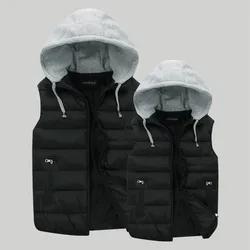 2026 New Men's Vest Autumn Winter Hooded Jackets Thick Warm Sleeveless Coat Casual Waistcoat Men Clothes Padded Outerwear Tops